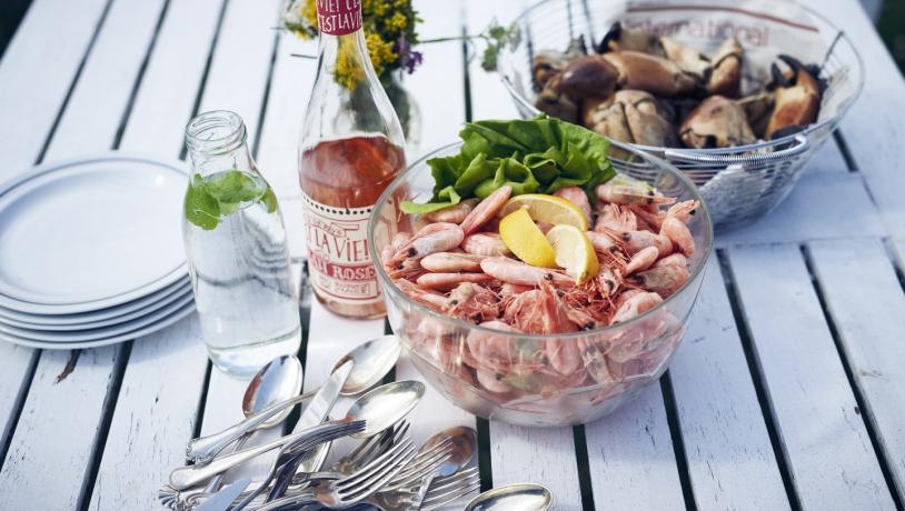 Fresh seafood on a garden table in North Jutland