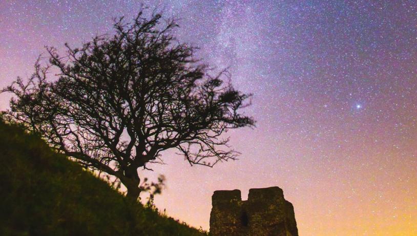 Stjernehimmel over Kalø Slotsruin i Mols Bjerg Nationalpark.