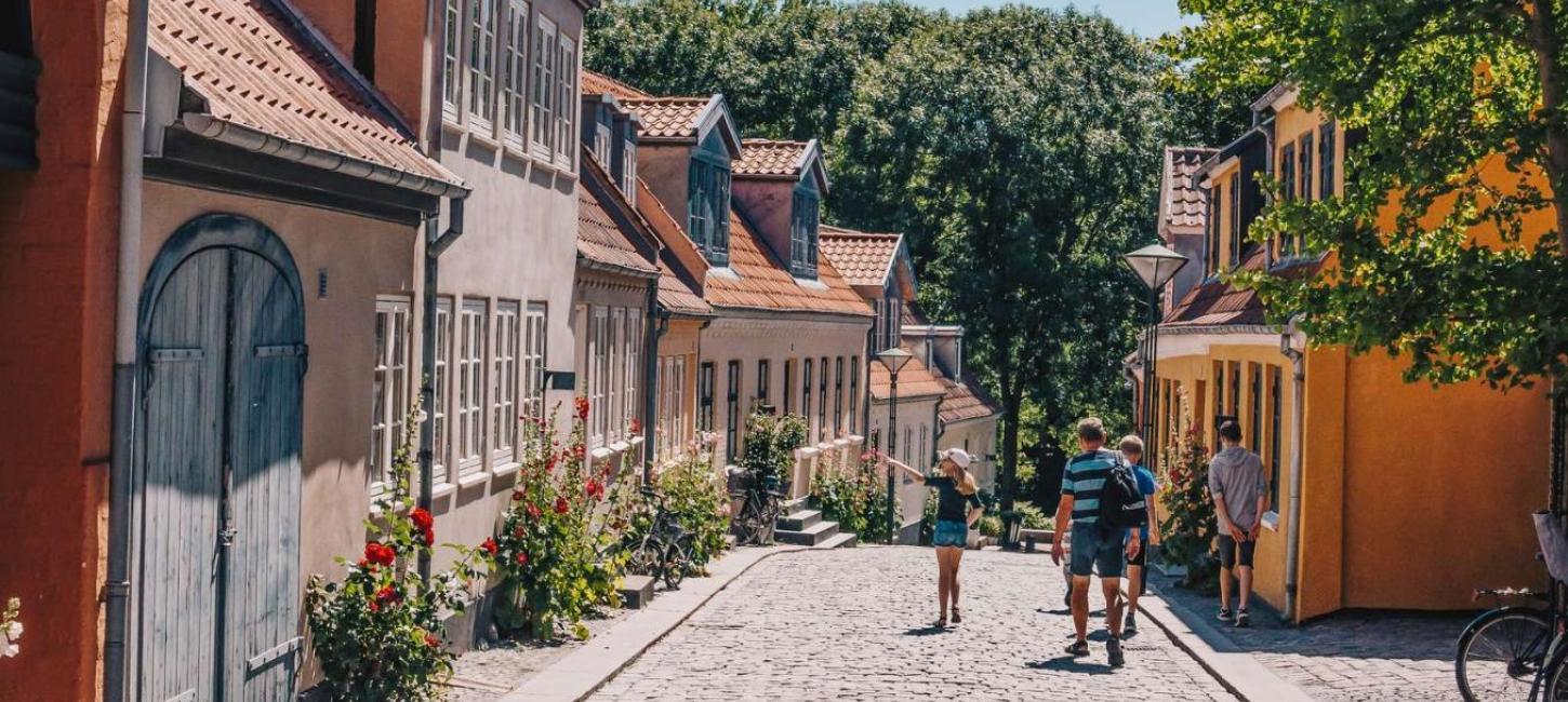 Family walking in Old Town Odense