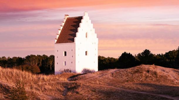 The sand covered church in Skagen, North Jutland, Denmark