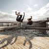 Children jumping in the Harbor Bath in Aarhus 