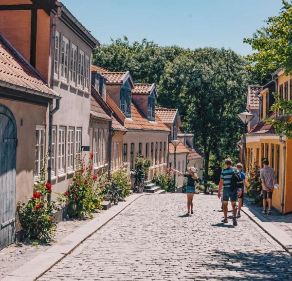 Family walking in Old Town Odense