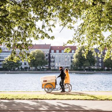 Cargo bike by the lakes in Copenhagen