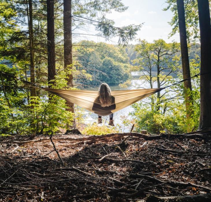 Woman in hammock at Silkeborg, East Jutland